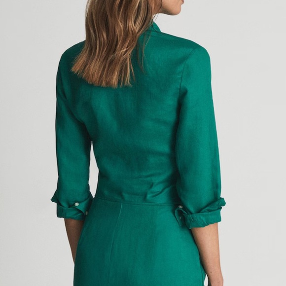 Reiss Corinne Linen Green Tie Waist Blouse - Picture 4 of 6